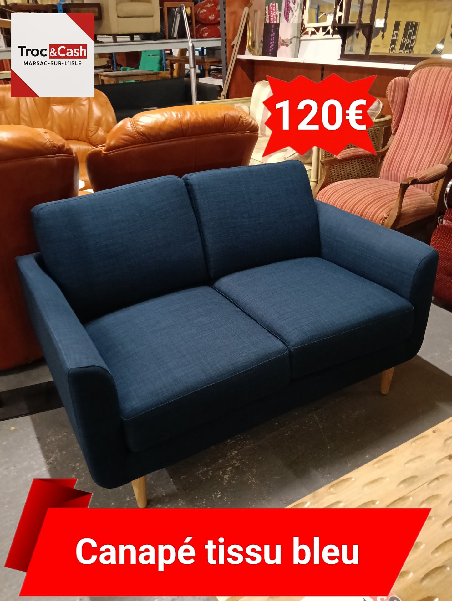 Canapé tissu bleu