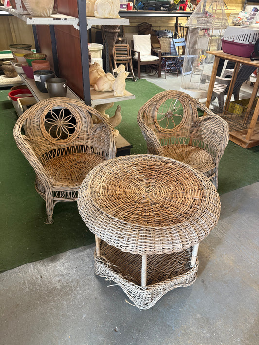 Salon rotin table + 2 fauteuils