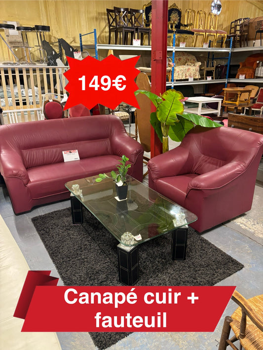 Canapé cuir + fauteuil