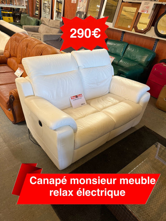 Canapé cuir blanc relax  électrique MONSIEUR MEUBLE