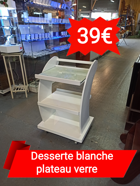 Desserte blanche plateau verre