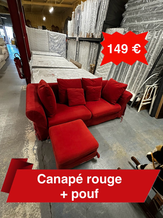 Canapé rouge + pouf