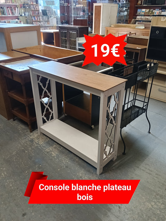 Console blanche plateau bois